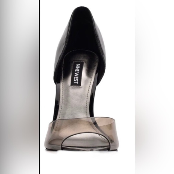 Nine West black patent smoke open toe stiletto d’orsay heels size 10 brand new - Picture 2 of 8